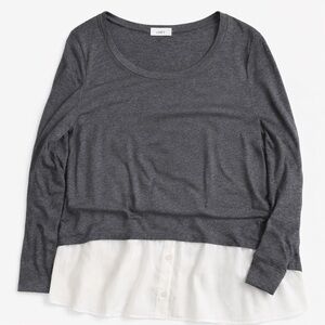 LOFT Charcoal and Ivory Layered Long Sleeve Top